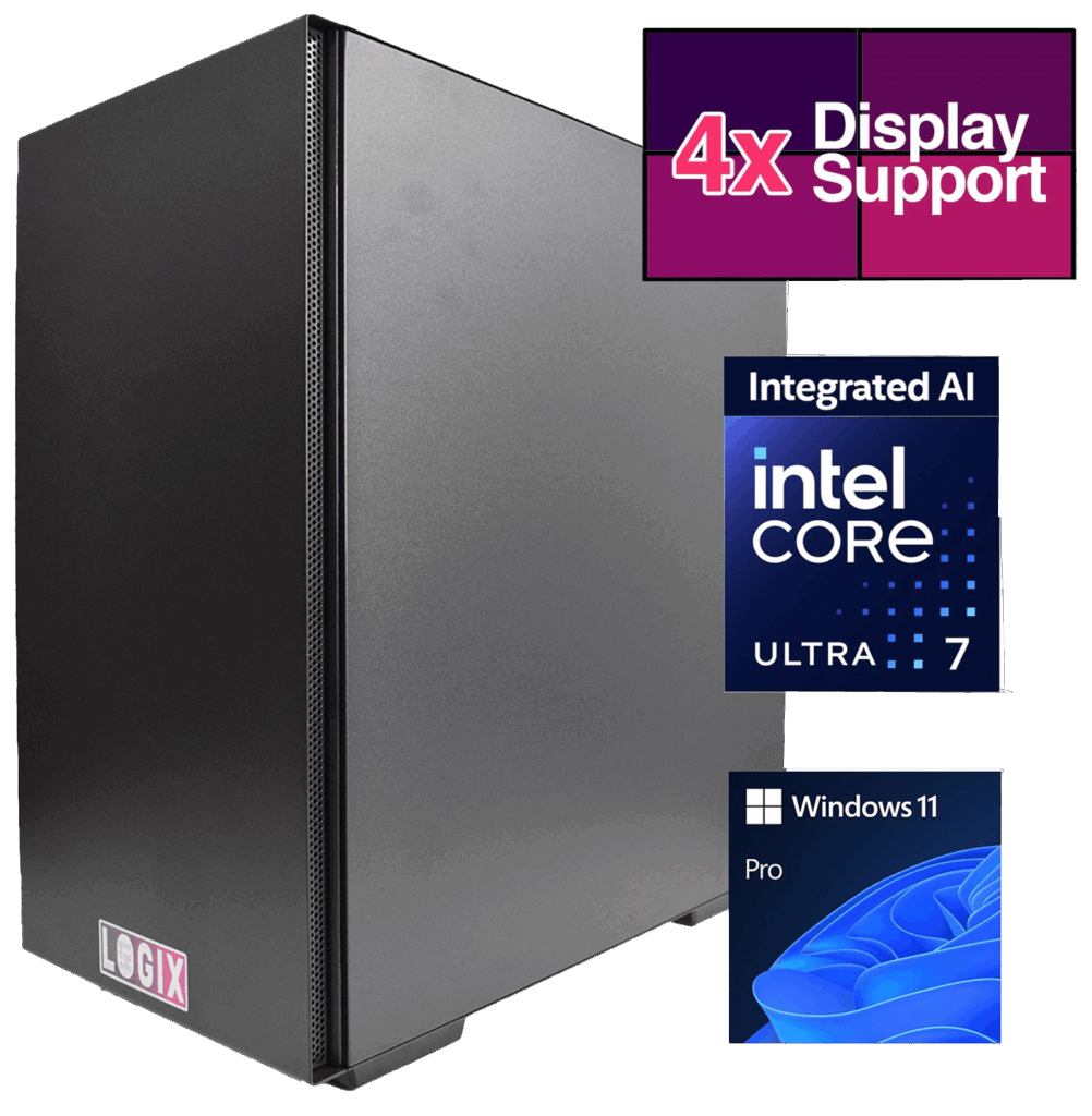 LOGIX Intel Core Ultra 7 AI-Powered 4-Display Micro Tower PC for CCTV